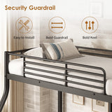 soges Metal Bunk Bed Twin Over Full Size with Upholstered Board, Ladder & Guardrail, Heavy Duty Bed Frame for Teens Adults, Black soges