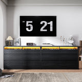 Jocoevol Modern LED 6 Drawer Dresser for Bedroom, Large Chest of Drawers with Hidden Handles, Long Double Wooden Dresser Closet for Living Room, Entryway, Hallway (Black) Jocoevol