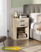 WLIVE Night Stand Set of 2 with Charging Station, Nightstands with Wood Drawers and Open Shelf, Bed Side Tables Living Room, Bedroom, Modern End Table Set 2, Greige WLIVE