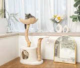 KONELCARE Modern Cat Tree for Indoor Small Cats - Real Wood Cat Tower with Scratch Post, Hiding Enclosure - Unique, Boho,White KONELCARE
