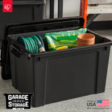 IRIS USA 20 Gallon Lockable Storage Bins with Lids, 6 Pack - Made in USA, Heavy Duty, Stackable Containers, Garage Organizing Bins Moving Tubs, Rugged Sturdy Equipment Utility Box - Black Iris Ohyama