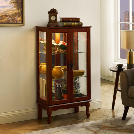 Anveffeg Lighted Cherry Curio Cabinet - 3 Tier Tempered Glass Display Case with Adjustable Shelves, Mirror Back & LED Lighting for Collectibles, Home Decor Anveffeg