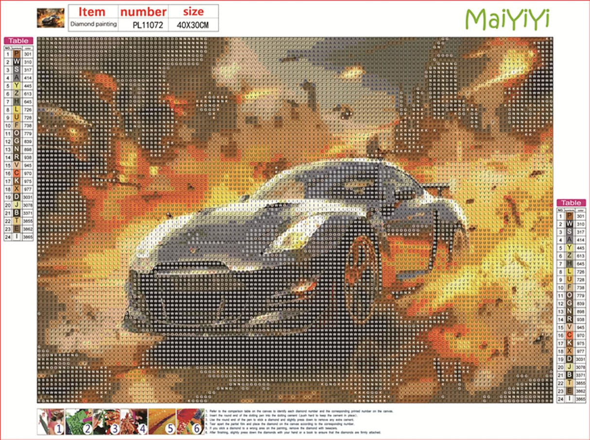 MaiYiYi Top Sports Car Crystal Diamond Embroidery Set, 5D Full Round Drill Racing Car Diamond Painting Kit, Sport Cars Diamond Painting Dots Art for Adults Beginners Wall Decor (30X40 CM) MaiYiYi