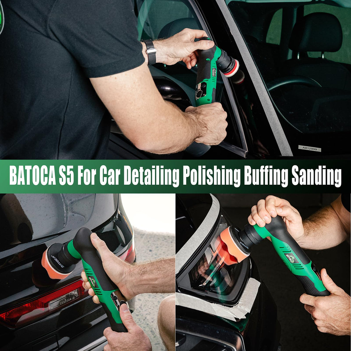 BATOCA S5 Cordless Car Buffer Polisher Kit 1 Inch 3 Inch Dual Action & Rotary Polishing Machine for Car Detailing,2x 2.0Ah Batteries,6 Variable Speeds 2000-5500RPM,Orbital Polisher for Car Boat Polish BATOCA