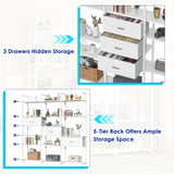 Nosepen 73.6" Tall Bookshelf with 3 Drawers and 16 Storage Shelves, Industrial Bookcase with 16 Open Display Shelves, Large Etagere Bookshelf, Triple Wide Book Shelf Book Case for Home & Office, White Nosepen