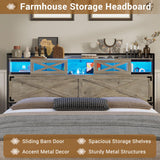 Hasuit Rustic Oak Queen Bed Frame with LED Lights, Charging Station & Storage Headboard Hasuit