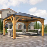 COVERONICS 13FT x 15FT Outdoor Spruce Wood Gazebo - Patio Wooden Frame Gazebo with Galvanized Steel Roof, Heavy-Duty Hardtop Gazebos for Garden, Poolside, Deck, Backyard COVERONICS
