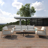 Acanva Modern All-Weather Aluminum Outdoor Patio Sofa with Thick Cushions, Olefin Fabric Sunroom Backyard Furniture, Light Khaki, Armchair Acanva