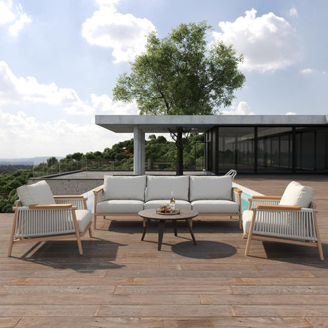 Acanva Modern All-Weather Aluminum Outdoor Patio Sofa with Thick Cushions, Olefin Fabric Sunroom Backyard Furniture, Couch Light Khaki Acanva