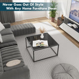 SAYGOER Black Glass Coffee Table Small Modern Coffee Tables 26.7in Square Tempered Glass-Top Accent Center Table for Living Room Home Office with Black Metal Frame Easy Assembly SAYGOER