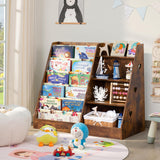 Lerliuo 4 Tier Kids Bookshelf and Storage Organizer, Five Layer Sling Children Bookcase, Baby Toddler Wooden Book Shelf, Display Cabinet for Playroom, Bedroom, Classroom, Nursery, School (Brown) Lerliuo