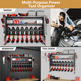 Power Tool Organizer Wall Mount, 4 Layer Heavy Duty Garage organizer Loads 280lbs, Tool Organizers with 8 Drill Hanger, Battery Tools Holder Garage Storage Organization for Workbench, Pegboard, Shed 1R2P3I