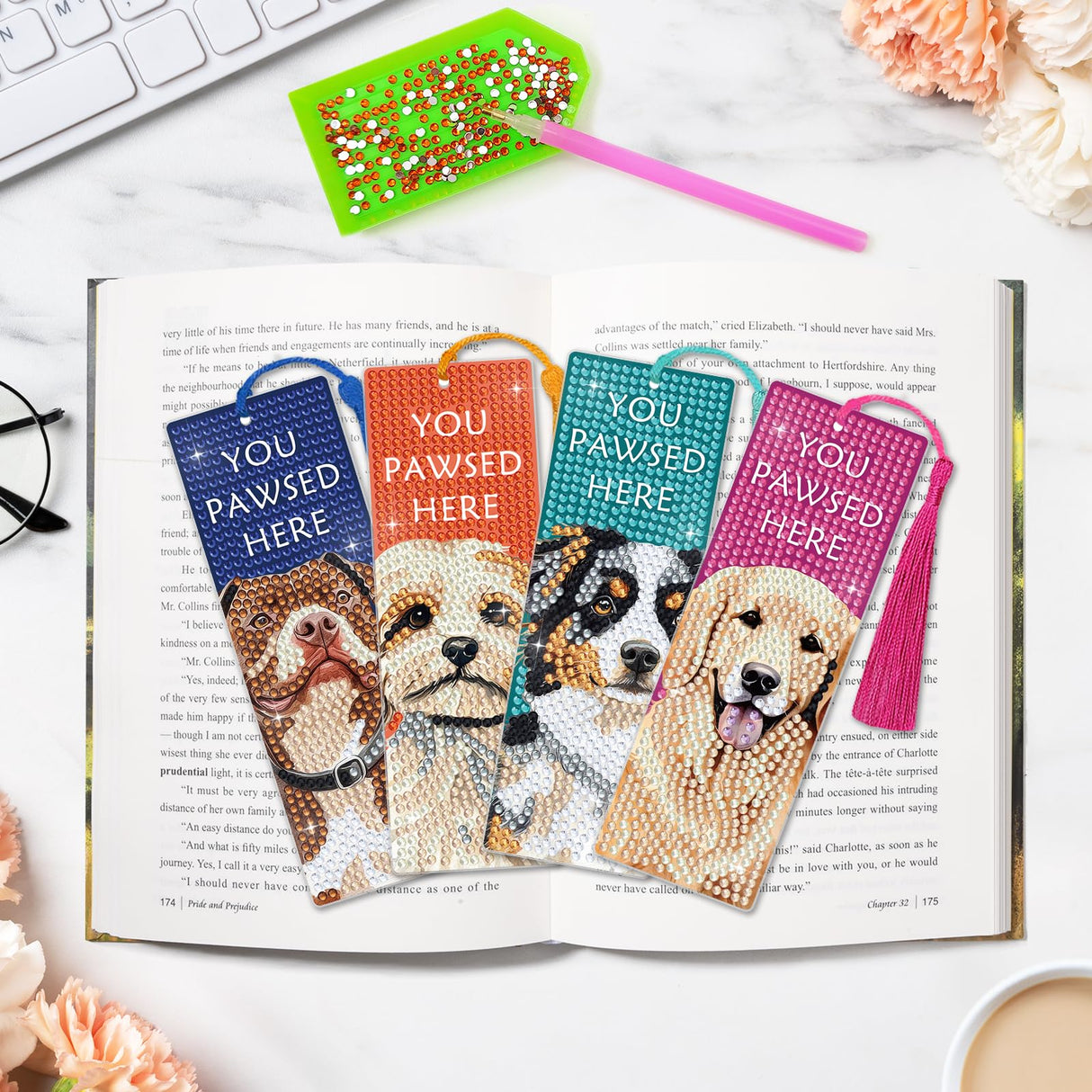 6 PCS Diamond Art Kits Bookmarks Diamond Painting Bookmark, 5D DIY Book Marks Dimond Art Paintings Gem Art, Acrylic Bookmarks with Tassels,Arts and Crafts for Adults Reading Gifts for Book Lovers NANZHOO