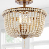 JONATHAN Y JYL9020C Allie 14" 3-Light Bohemian Farmhouse Wood Bead/Iron LED Semi Flush Mount Transitional Rustic Kitchen Hallway Bathroom Bedroom Entryway Foyer, Antique Gold/Light Taupe JONATHAN Y