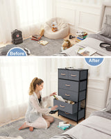 Crestlive Products Vertical Dresser Storage Tower - Sturdy Steel Frame, Wood Top, Easy Pull Fabric Bins, Wood Handles - Organizer Unit for Bedroom, Hallway, Entryway, Closets - 6 Drawers (Gray) Crestlive Products