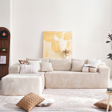 CAODOC 104" Cloud Sectional Couch with Comfy Chaise, Boneless L Shape Sofa with Deep Seat, Minimalist Modular Couches Sleeper for Living Room Bedroom Apartment Lounge,Beige CAODOC