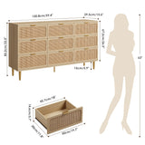 GarveeHome Rattan 9 Drawer Dressers for Bedroom, Tall Dresser with Deep Drawers, Large Chest of Drawers for Closet with Wide Top, Long Wooden Dresser for Living Room, Hallway, Kids Room, Natural GarveeHome
