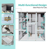 Miscoos Outdoor Wooden Cat Catio - Large Solid Wood Cat Cage Playpen with 8 Jumping Platforms & 2 Napping Houses, Walk-in Cat Kennel Condo Shelter, White Miscoos