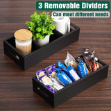 14 Inch Bathroom Basket with Removable Dividers - 3 Comparments Wood Toilet Paper Basket with Handle for Back of Toilet Tank Topper - Black Storage Organizer for Bathroom Kitchen Pantry Organization dreamkey