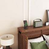 KEIKI Queen Murphy Bed Cabinet with Storage Drawer and Charging Station, USB Port, Solid Pine Murphy Bedframe for Home Office, Studio or Guest Room,Walnut KEIKI