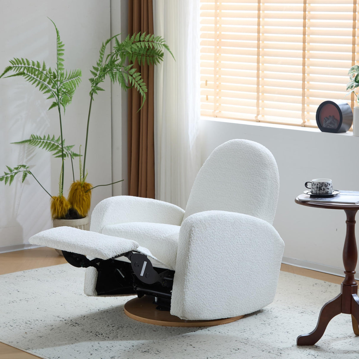 GDFStudio Swivel Glider Recliner Chair Nursery Rocker Recliner Chair with Boucle Upholstered High Back Single Seat Sofa Chair with Deep Seat Manual Nursing Reclining for Living Room, Beige GDFStudio