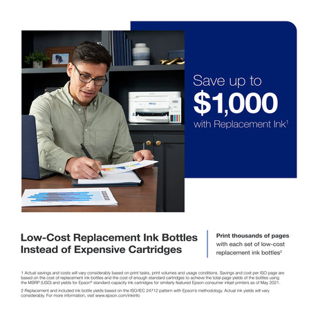 Epson EcoTank ET-4850 Wireless All-in-One Cartridge-Free Supertank Printer with Scanner, Copier, Fax, ADF and Ethernet – The Perfect Printer Office - White, Medium Epson