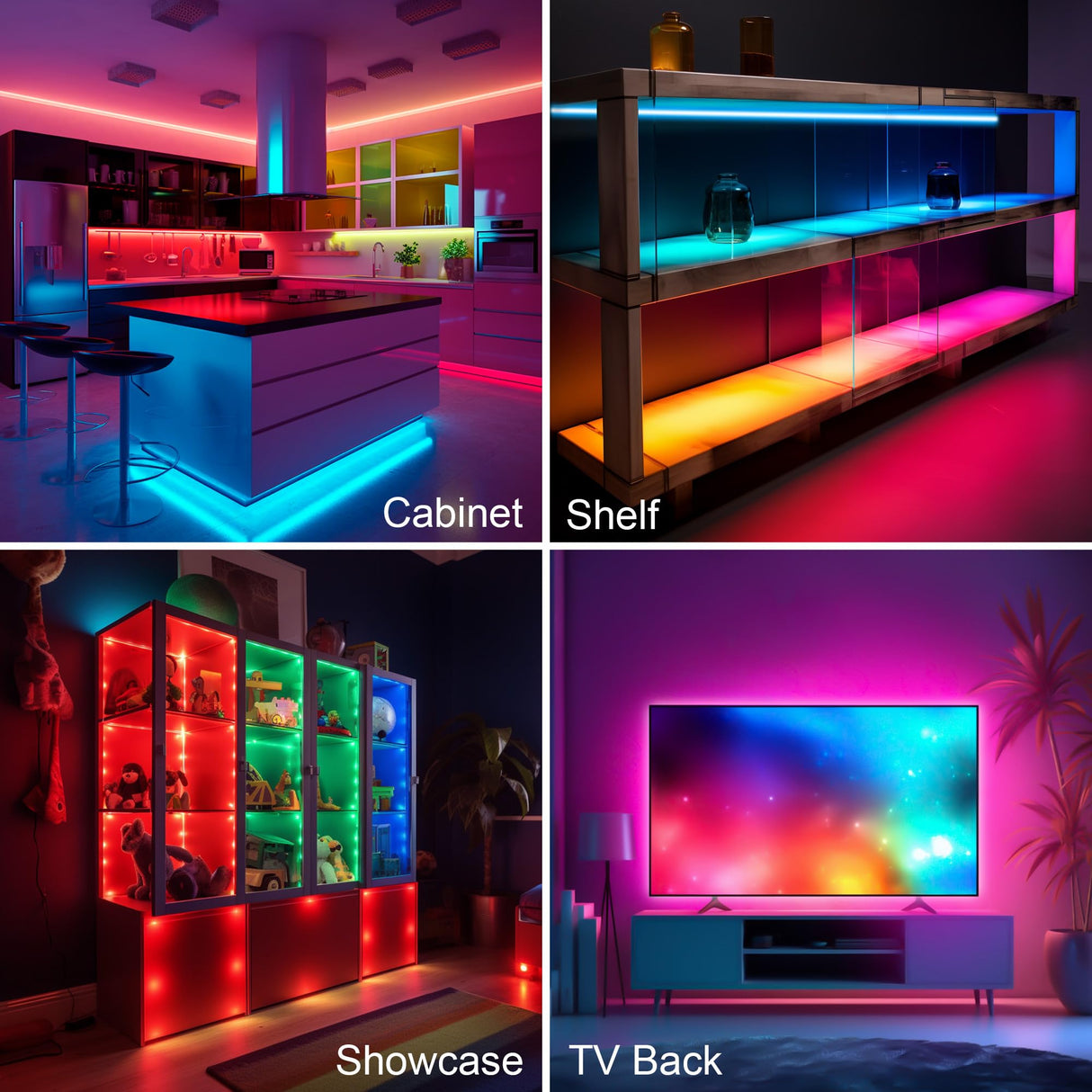 LAFULIT 10 PCS RGB Under Cabinet Lights Kit, App and Remote Control Led Strip Lights, Music Sync Color Changing Led Lights, Plug in Light for Cabinet, Counter, Shelf, Bookcase, 13ft LAFULIT