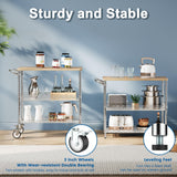 Leteuke Rolling Kitchen Carts with Wheels, 34" L x 17.5" W, 3-Tier Heavy Duty Utility Cart with Wood Tabletop, NSF Commercial Metal Serving Cart with Handle and Shelf Liner for Kitchen, Chrome Leteuke