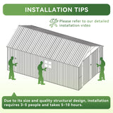 Aoxun 12x20x9.3 FT Shed Outdoor Metal Garage Shed 1700 CUFT Extra Large Storage Shed for Vehicles & Sundries 11" Snow Load Double-Door All-Weather Garden Shed (Brown) Aoxun