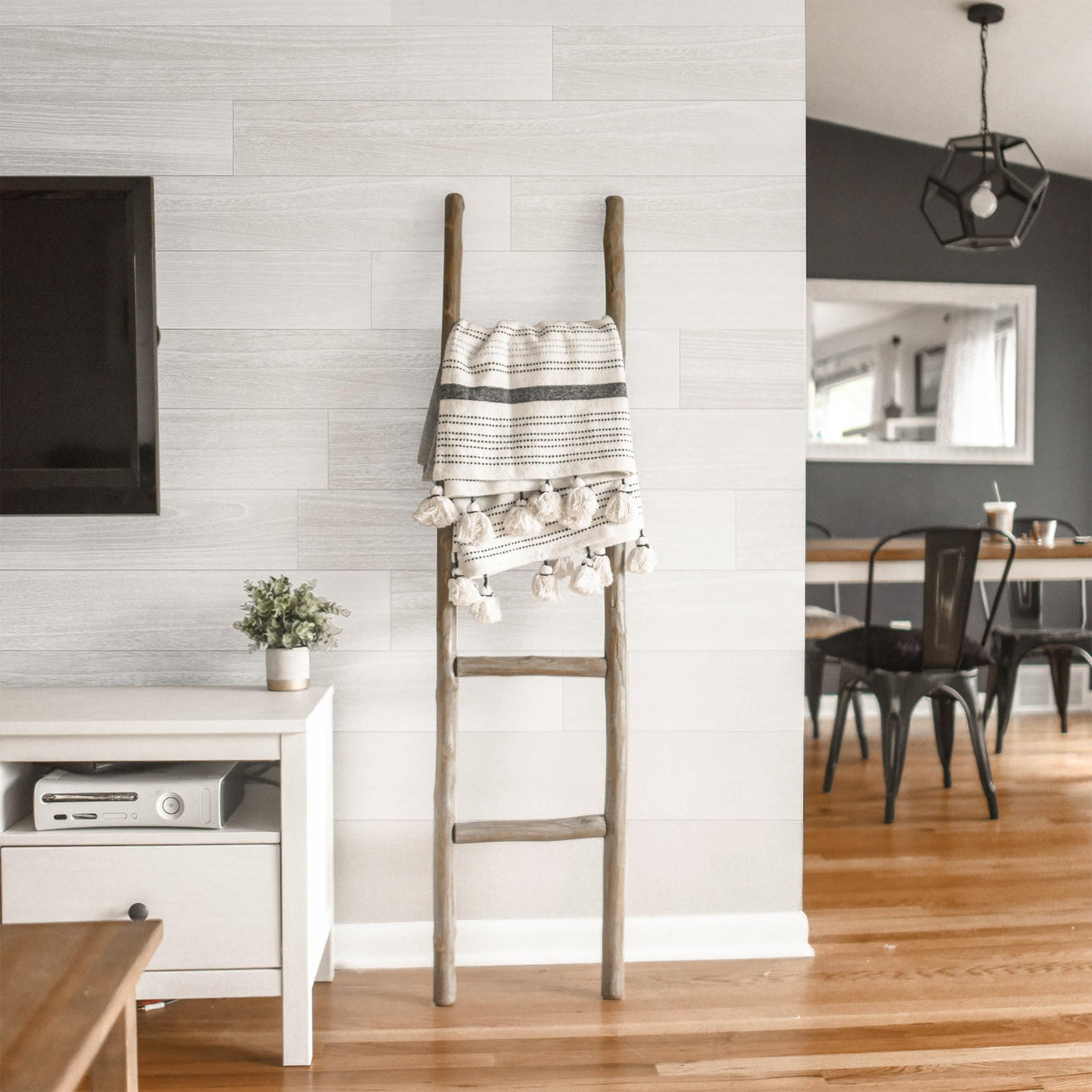 Brosisincorp Peel & Stick Wood Wall Panels - Real Paulownia Wood Shiplap Boards for Accent Walls, DIY Easy to Install - (12.4 Sq Ft, 10Pcs - 5" Wide, White Smoke) Brosisincorp