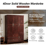 EITACHUL Solid Wood Brown Armoire Wardrobe Closet: 3 Door Solid Wood Wardrobe Cabinet with 2 Drawers, Armoire Closet with Hanging Rods Storing Clothes for Bedroom EITACHUL