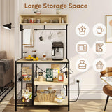 Bestier Oak Bakers Rack with Power Outlet and Storage Baskets - Microwave Stand & Coffee Bar Organizer Bestier