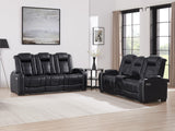 THSUPER Black Leather Power Recliner Sofa Loveseat Sets with Arm Storage and Power Headrest, Leather Living Room Reclining Sofa and Loveseat Set with Cup Holders and Bluetooth Speaker. THSUPER