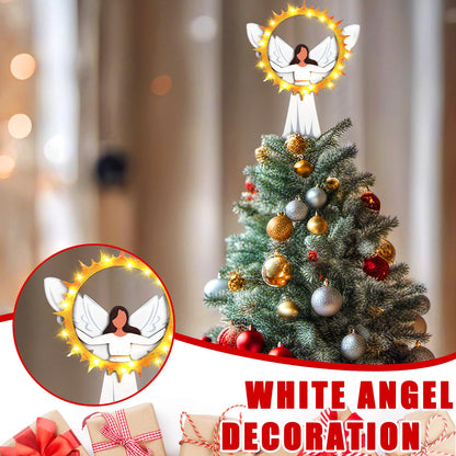 Beeveer 11.8 Inch Christmas Tree Topper Lighted Wooden Angel Tree Topper with LED Light Christmas Tree Decoration for Xmas Decor Ornaments Holiday Party Supplies