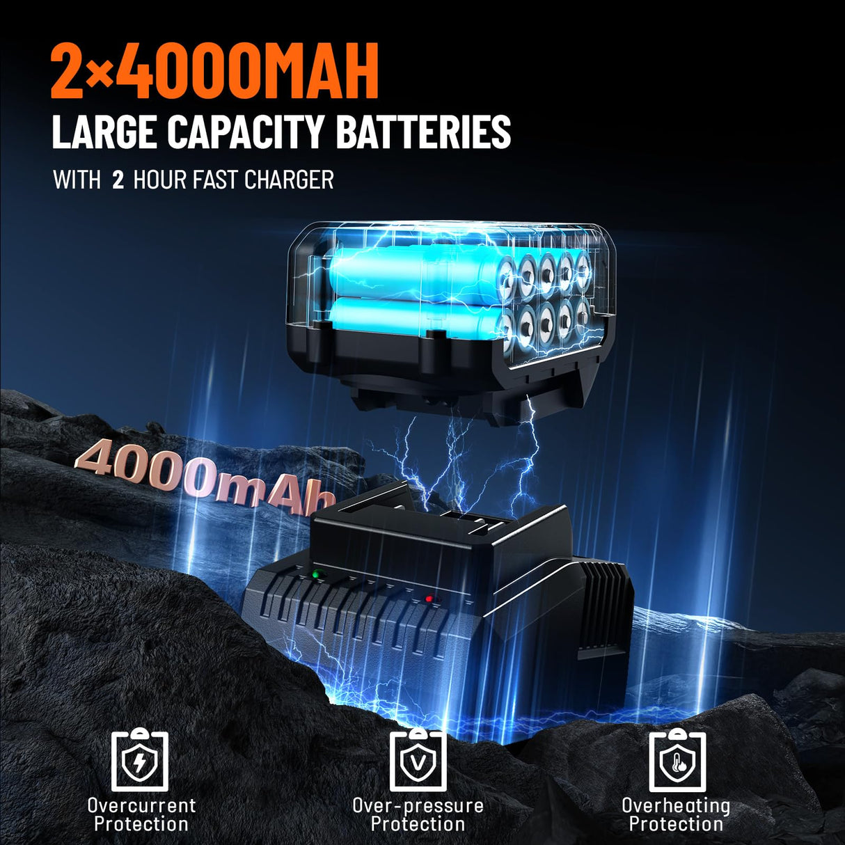 Takuoo 1300N.m(960Ft-lbs) Cordless Impact Wrench High Torque, 1/2" 21V Brushless Impact Gun w/2x 4.0AH Battery Fast Charger, Electric Power Impact Wrench for Truck RV Heavy-duty, 5 Sockets, Tool Box Takuoo