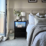 BOLUO Black Nightstand with Charging Station, LED Night Stand with 2 Fabric Drawers, Bedside Table with USB Ports and Outlets, Nightstand for Bedroom Modern BOLUO