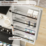 REVOMINCA 72" Kitchen Pantry Cabinet, Farmhouse Pantry Cabinet with 8 Hanging Rack Shelves & 3 Pull-Out Racks, Pantry Storage Cabinet, Freestanding Cupboard for Kitchen, Dining Room, White REVOMINCA