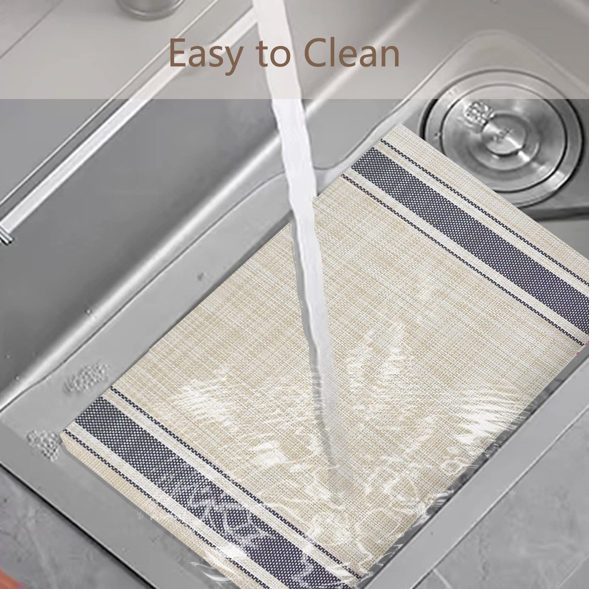 DACHUI Placemats Set of 6, Soft & Elegant Woven Vinyl Place Mats, Water Resistant, Heat Resistant, Washable, Durable Table Mats (Blue Stripes) DACHUI