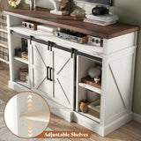 AMERLIFE 66" W Farmhouse TV Stand, Wood 40" H Tall Entertainment Center with Sliding Barn Door & Large Storage Shelves, Rustic Media Console for TVs up to 75", Distressed White AMERLIFE