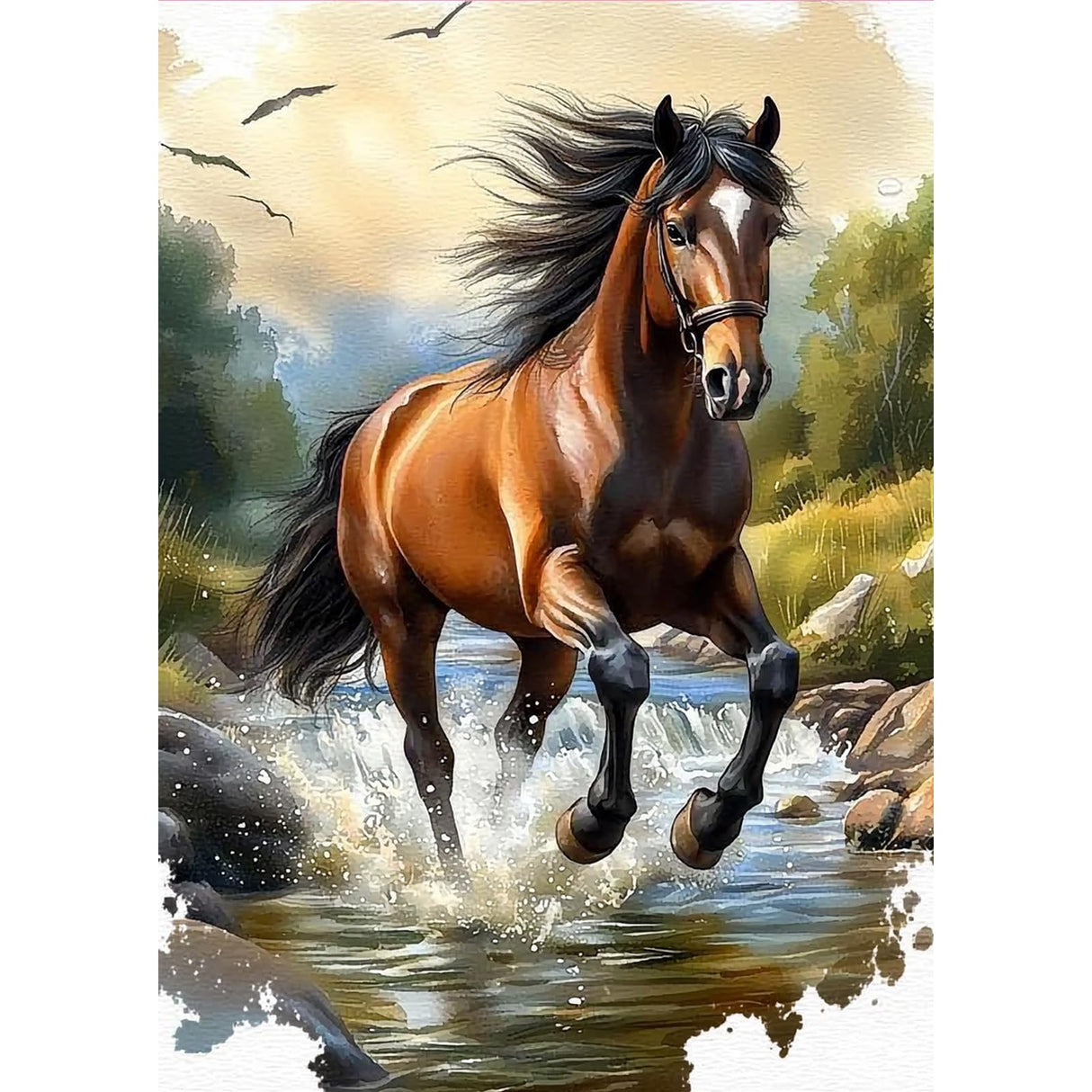 MOGTAA Horse Diamond Art Kits for Adults, 5D Full Drill Diamond Painting Kits for Adults Beginners, DIY Landscape Round Diamond Dots for Adults, Gem Art for Home Decor 12 X 16Inch MOGTAA