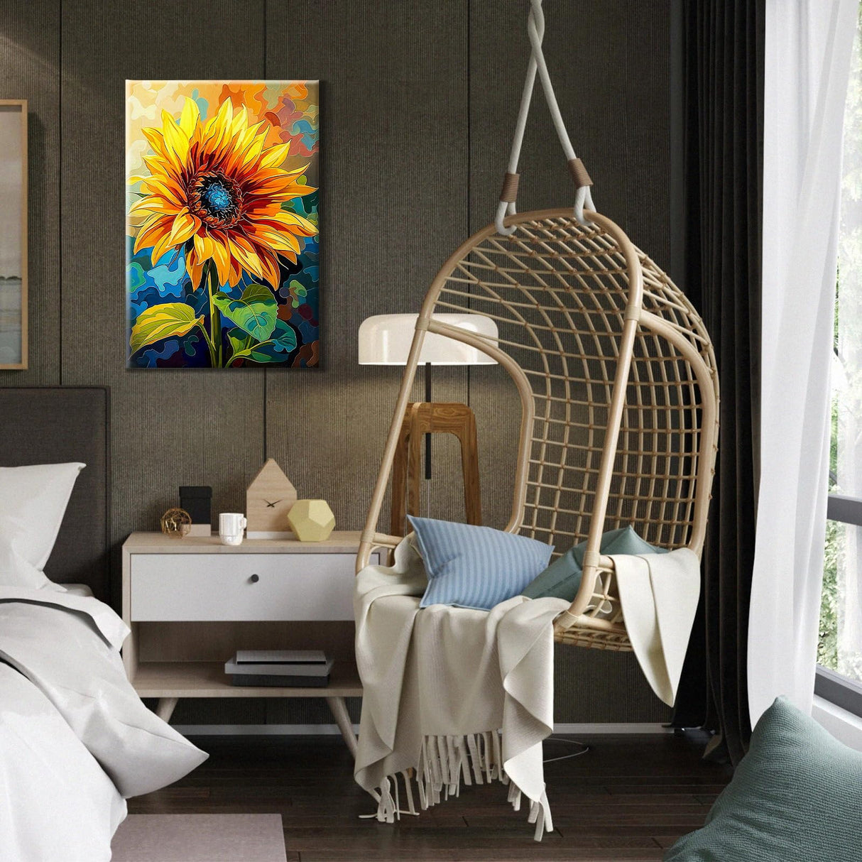 HeeBenor Framed Paint by Numbers Kit for Adults, Sunflower Paint by Number with Easel, DIY Flowers Acrylic Oil Painting Kit, Adult Paint by Number Kits Framed Canvas for Home Decor 8x12 Inch HeeBenor