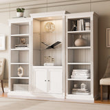 Merax 3-Pieces Bookcase Display Cabinet 87"x17"x79" White Tall Bookshelf, 5 Colors Adjustable LED Cabinet Ceiling Light, 5-Tier Collection Bookcase for Home Office Studio Merax