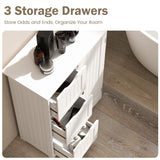 Tangkula White Freestanding Bathroom Floor Cabinet with 3 Drawers and Adjustable Shelf Tangkula