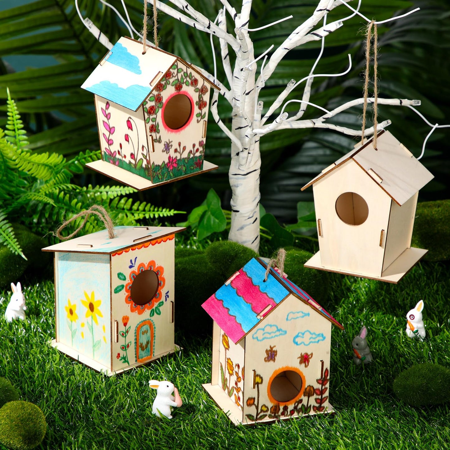 DoubleFill 12 Pcs Bulk Wooden Bird Houses Kits for Kids DIY Bird House Kit Unfinished Wood Birdhouse Wooden Crafts to Paint, Build, and DIY for Boys Girls Crafts Classroom Activity, 3 Styles