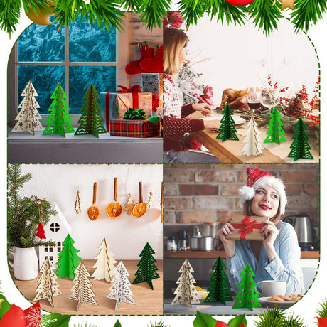 Blosssound 48 Pcs Christmas Craft Set 36 Wood Tree Crafts 3D Christmas Tree Cutouts with 12 Colored Markers Wooden Unfinished Slices to Paint for Xmas Winter DIY Handmade Tiered Tray Decor Blosssound