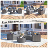 ABCASA Outdoor Patio Furniture Set with Coffee Table,7 Pieces Half-Moon Curved Outdoor Sectional Sofa and Side Table Waterproof Cover, Wicker Rattan Patio Coversation Set for Porch,Backyard,Pool(Grey) ABCASA