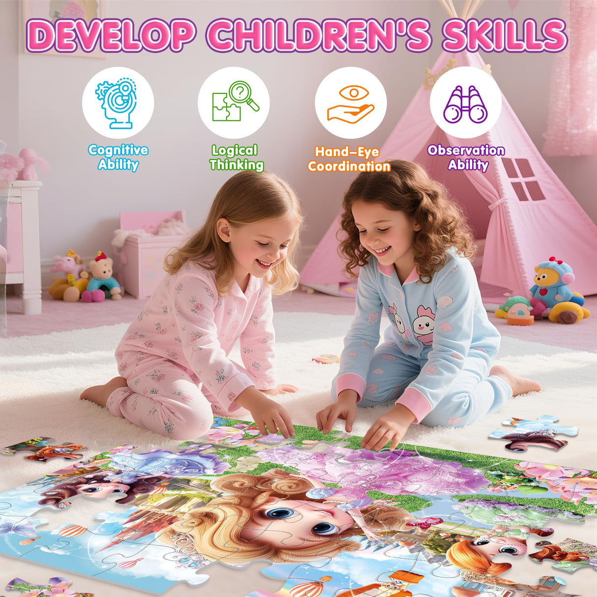 Jumbo Floor Puzzle for Kids,48 Piece Princess Large Jigsaw Puzzles,Puzzle for Toddler Ages 3-5,Preschool Educational Intellectual Development Toy Gift for Boys & Girls Ages 4-8 IFLOVE