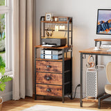 Furologee Tall Nightstand with 3 Drawers, Bedside Table with LED Lights and Charging Station, Night Stand with Pegboard and Shelves, 44'' Tall Bedside Table for Bedroom/Living Room/Dorm/Rustic Brown Furologee