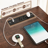 EnHomee 55" Computer Desk with 7 Drawers Farmhouse Computer Desk with Charging Station Home Office Desk for Study, Bedroom, Living Room, Office Desk,Desk,Brown+White,Dark Rustic Oak EnHomee