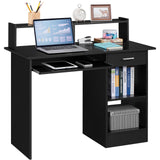 Yaheetech Home Office Wood Computer Desk with Drawers and Pull-Out Keyboard Tray, Study Writing Desk PC Laptop Table with Hutch and Storage Shelves, Modern Workstation, Black Yaheetech